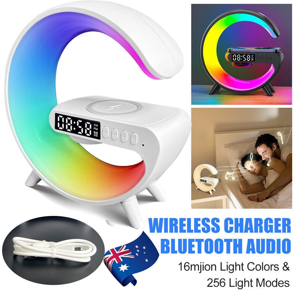 Smart Night Light Bluetooth Speaker Wireless Charger RGB Alarm Clock LED Lamp