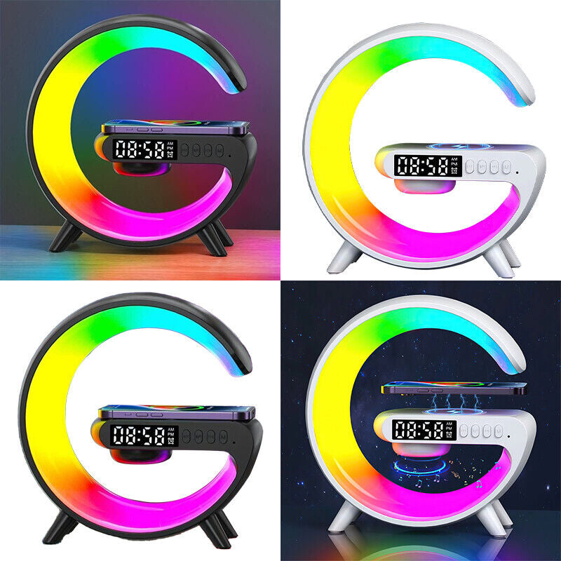 Smart Night Light Bluetooth Speaker Wireless Charger RGB Alarm Clock LED Lamp