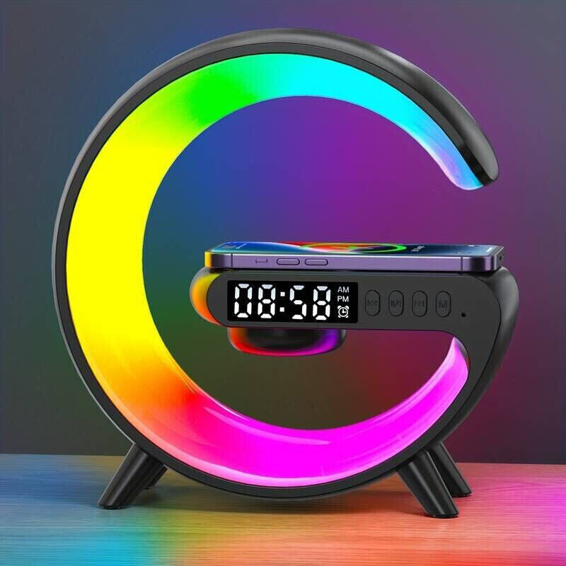 Smart Night Light Bluetooth Speaker Wireless Charger RGB Alarm Clock LED Lamp