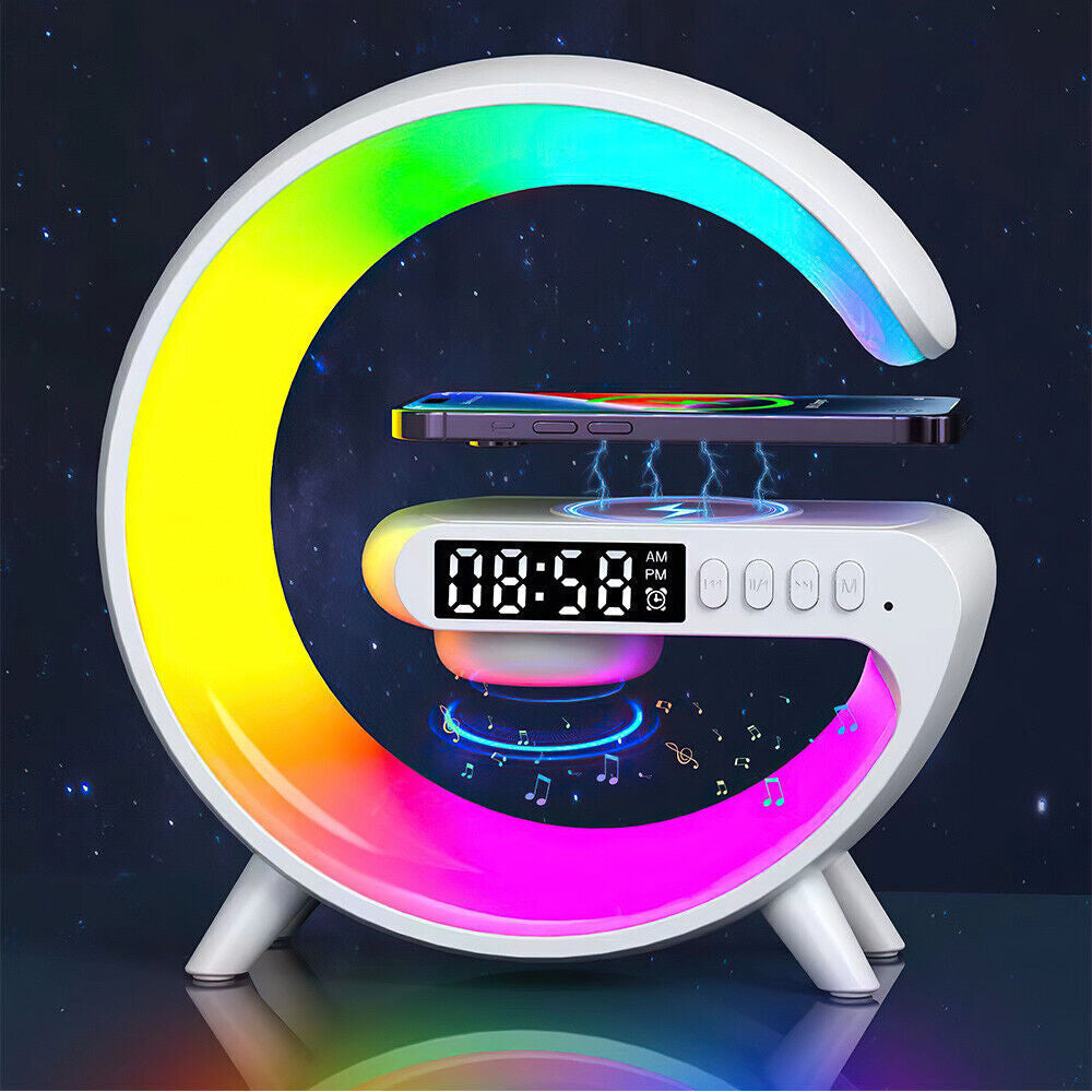 Smart Night Light Bluetooth Speaker Wireless Charger RGB Alarm Clock LED Lamp