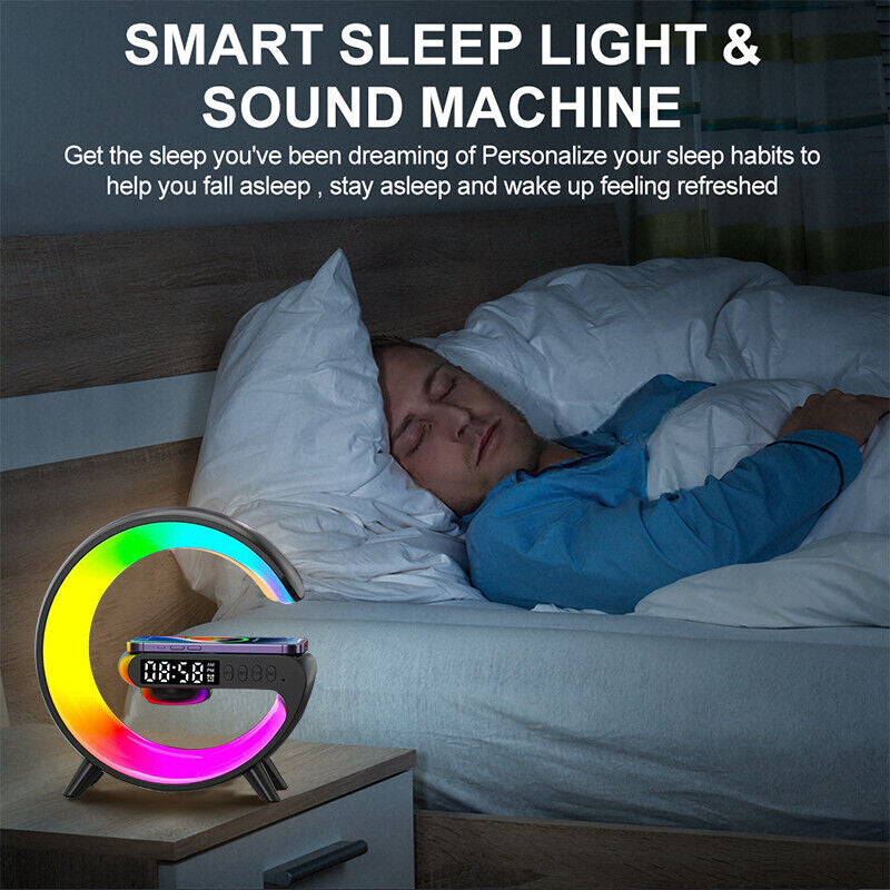 Smart Night Light Bluetooth Speaker Wireless Charger RGB Alarm Clock LED Lamp