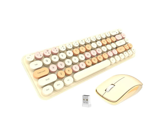 1 Set Wireless Keyboard Sensitive Rechargeable round Key Caps 2.4Ghz Cute Wireless Keyboard Mouse Office Supplies