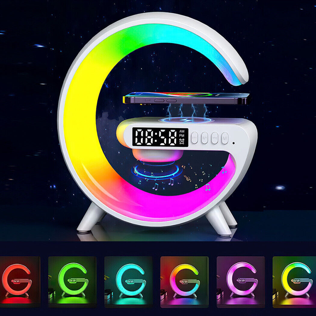 Smart Night Light Bluetooth Speaker Wireless Charger RGB Alarm Clock LED Lamp