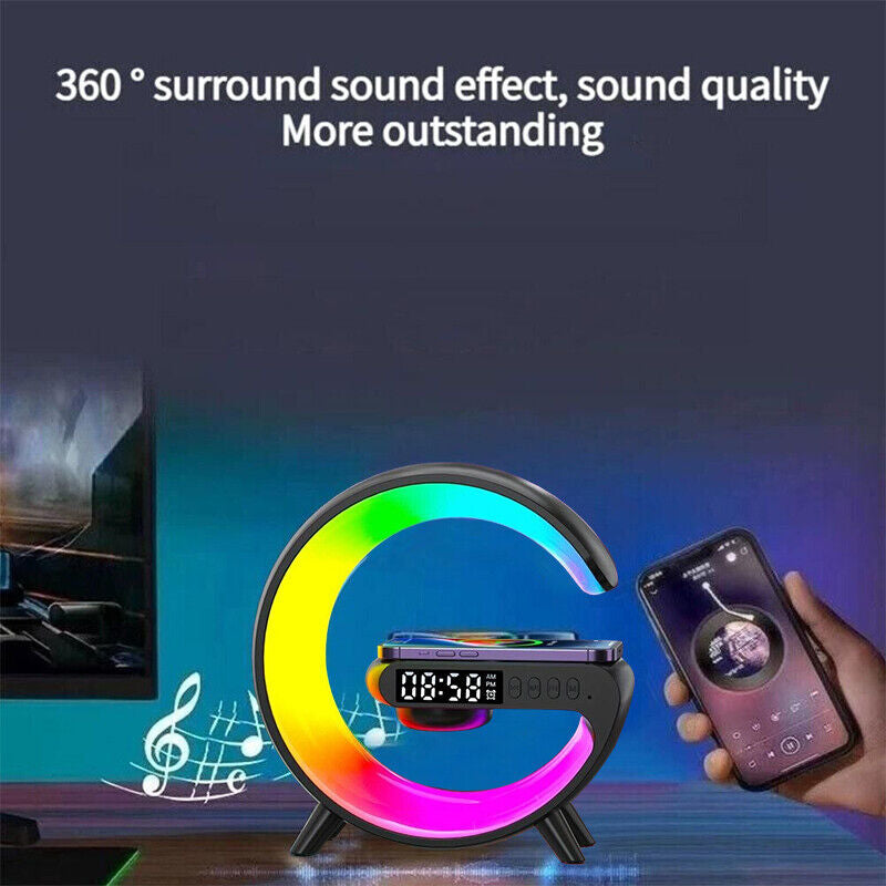 Smart Night Light Bluetooth Speaker Wireless Charger RGB Alarm Clock LED Lamp