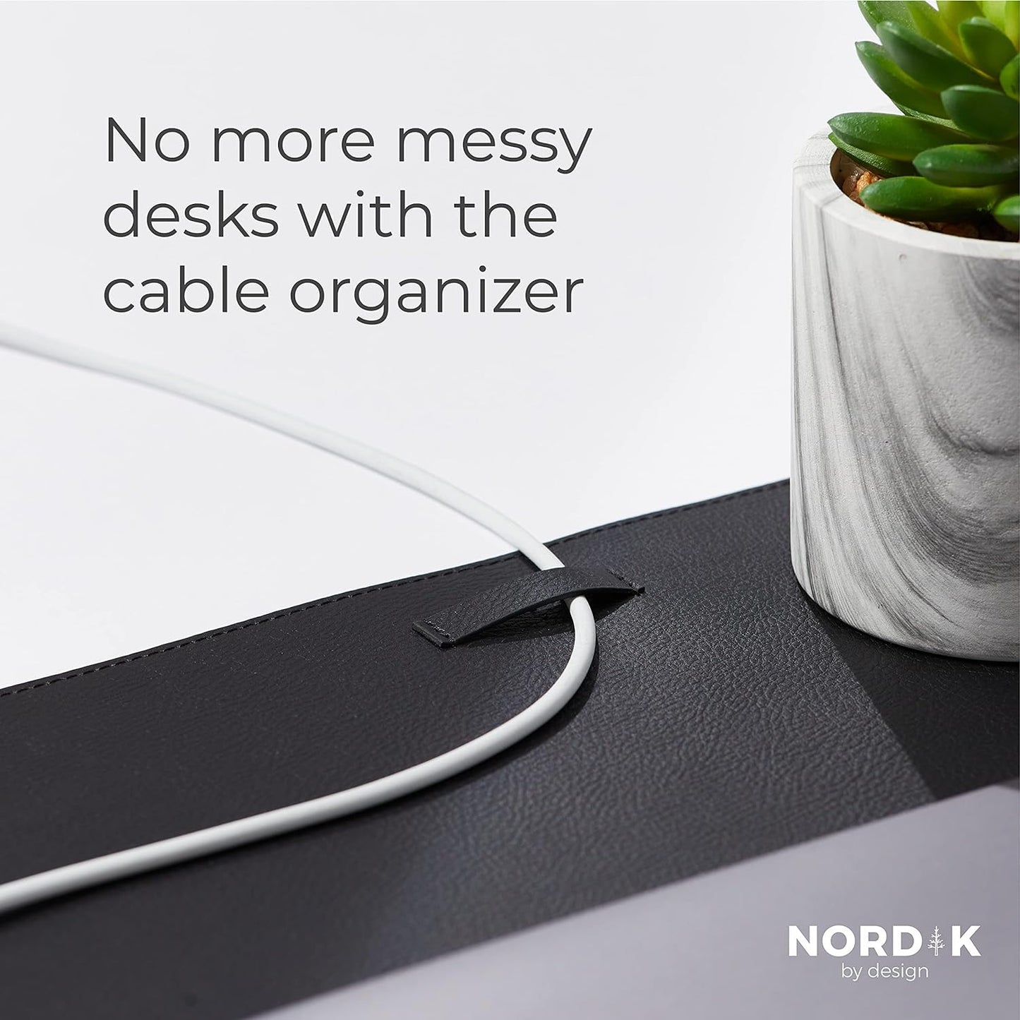 Nordik Leather Desk Mat Cable Organizer (Pebble Black 35 X 17 Inch) Premium Extended Mouse Mat for Home Office Accessories - Felt Vegan Large Leather Desk Pad Protector & Desk Blotter Pads Decor