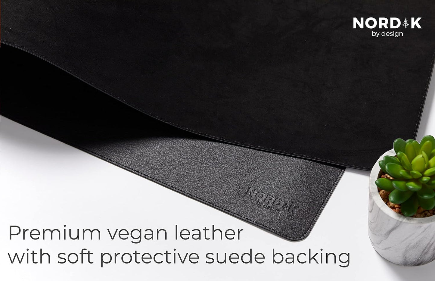 Nordik Leather Desk Mat Cable Organizer (Pebble Black 35 X 17 Inch) Premium Extended Mouse Mat for Home Office Accessories - Felt Vegan Large Leather Desk Pad Protector & Desk Blotter Pads Decor