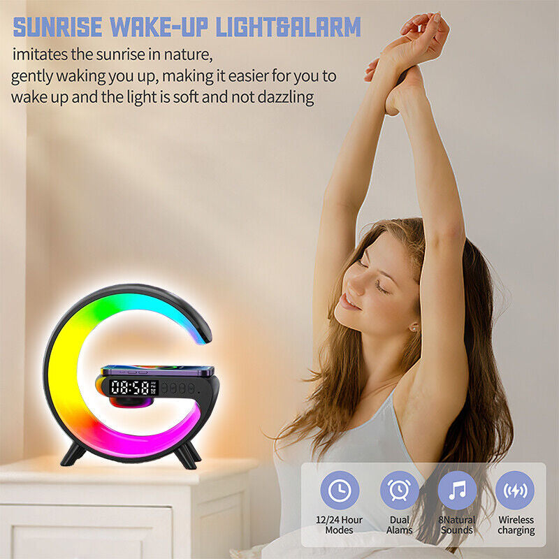 Smart Night Light Bluetooth Speaker Wireless Charger RGB Alarm Clock LED Lamp