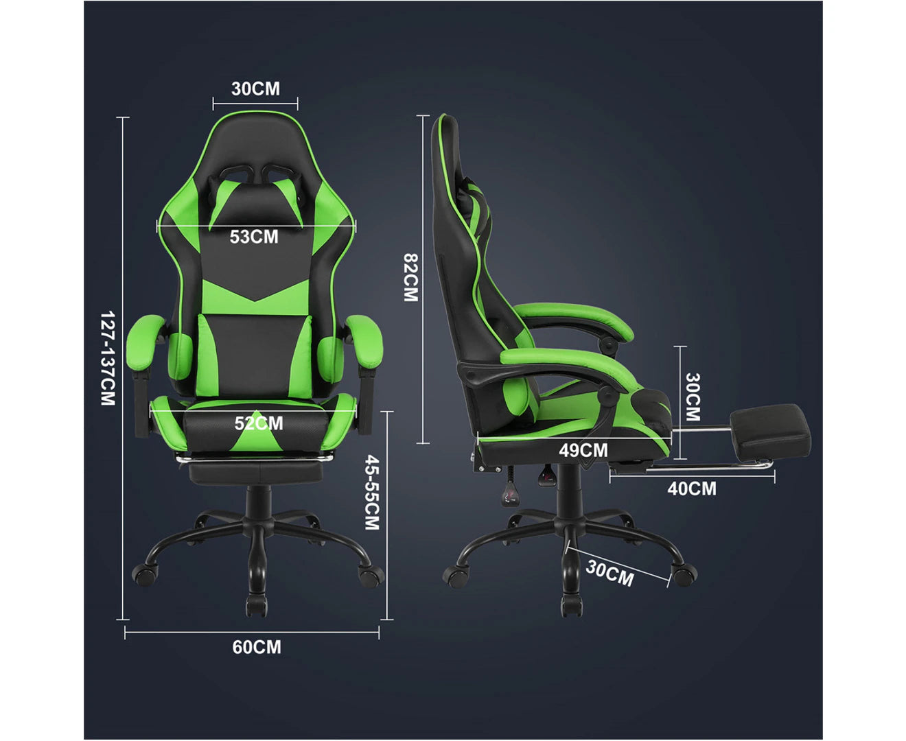 Computer Gaming Chair with Footrest High Back Ergonomic Office Chair PU Leather Gamer Chair with Lumbar Support Green