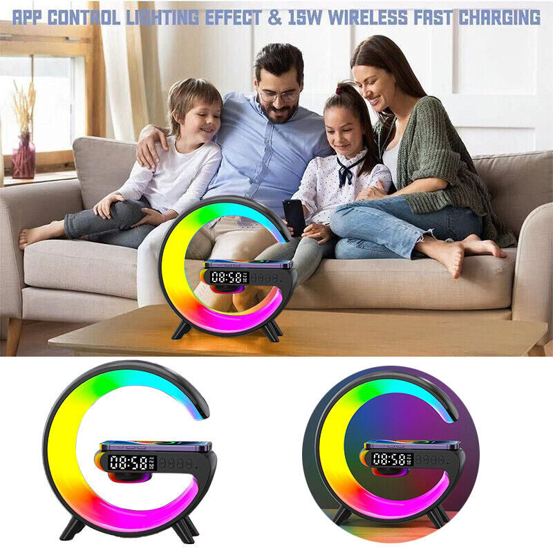 Smart Night Light Bluetooth Speaker Wireless Charger RGB Alarm Clock LED Lamp