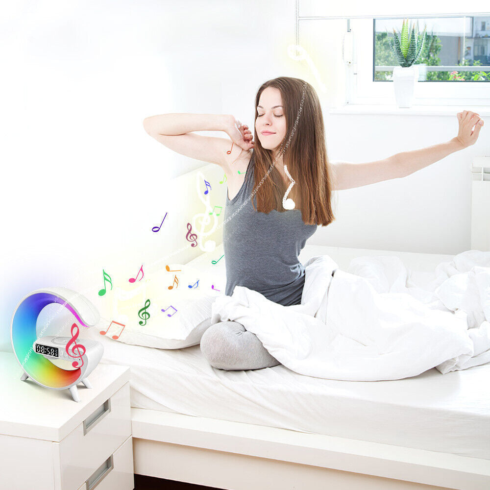 Smart Night Light Bluetooth Speaker Wireless Charger RGB Alarm Clock LED Lamp