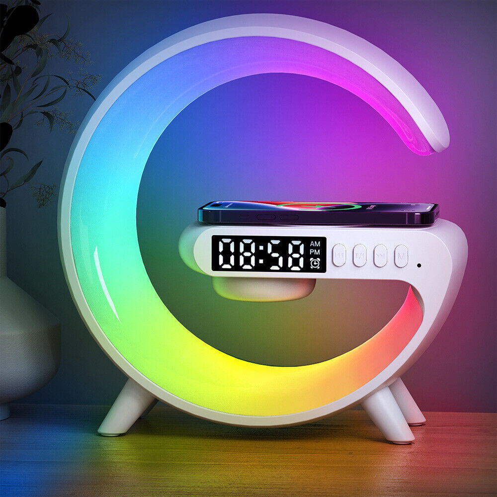 Smart Night Light Bluetooth Speaker Wireless Charger RGB Alarm Clock LED Lamp