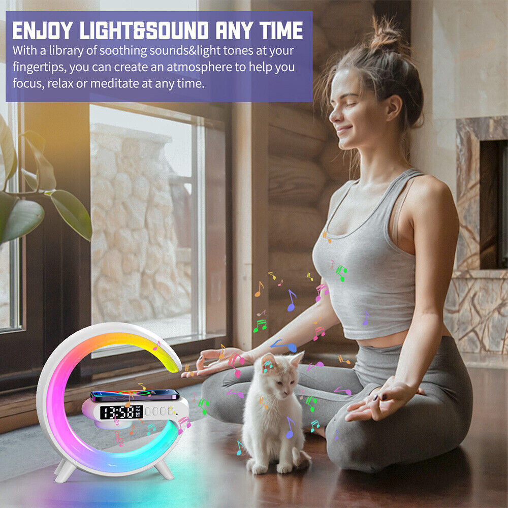 Smart Night Light Bluetooth Speaker Wireless Charger RGB Alarm Clock LED Lamp