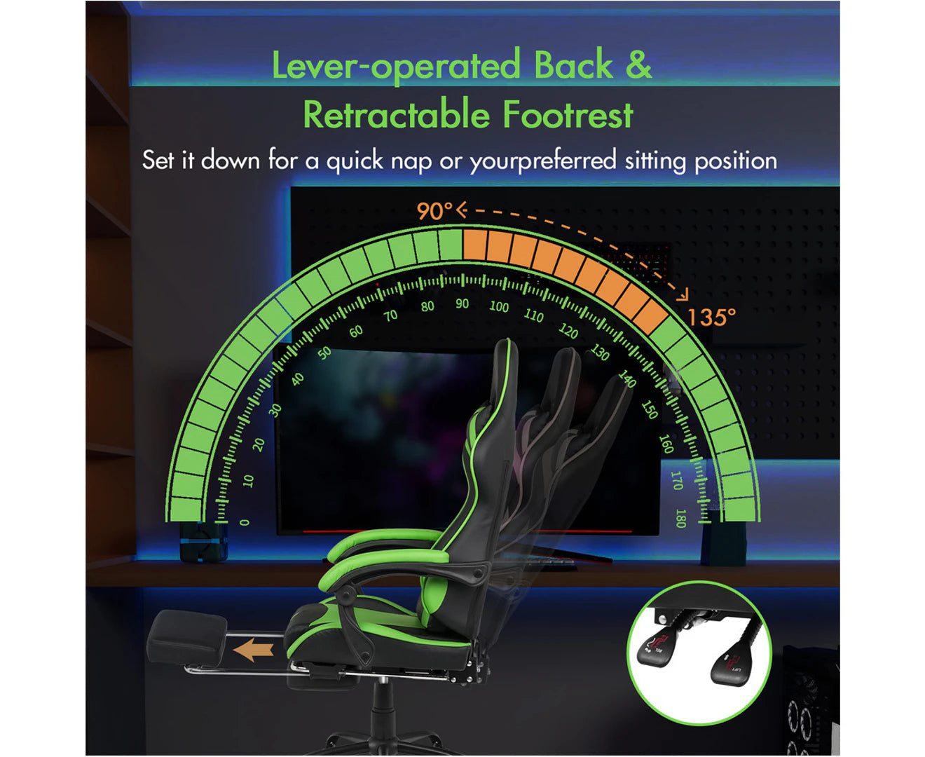 Computer Gaming Chair with Footrest High Back Ergonomic Office Chair PU Leather Gamer Chair with Lumbar Support Green